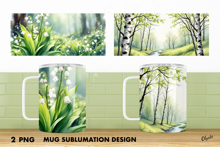 Mug Spring Wrap PNG, Spring Forest Sublimation