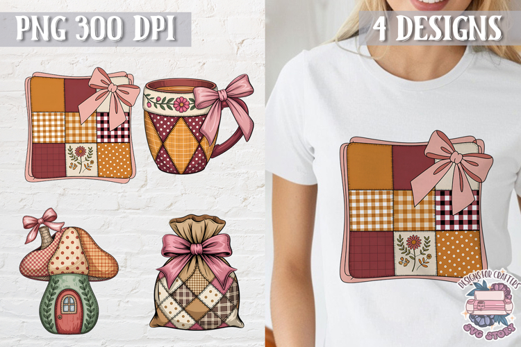 Fall Patchwork Clipart PNG Sublimation 4 Designs
