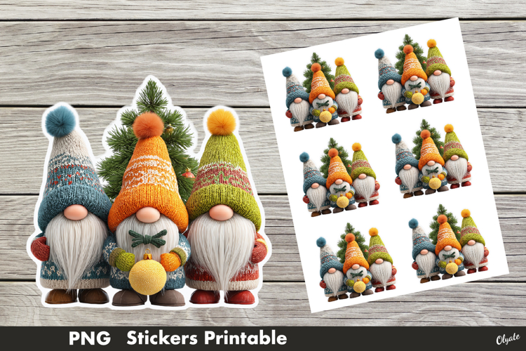 Crochet Gnome Sticker PNG. Christmas Gnome Stickers PNG