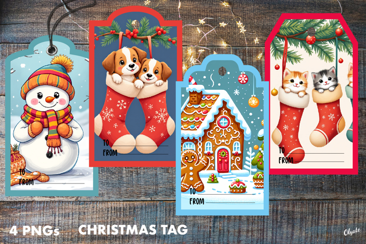 Christmas Gift Tags PNG. Gift Tag Sublimation PNG