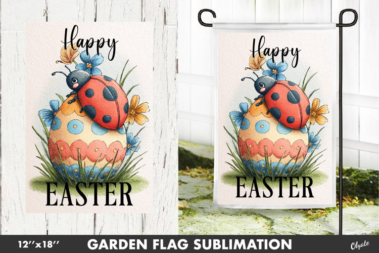 Easter Garden Flag PNG. Lady Bug Sublimation PNG