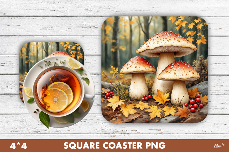 Fall Coaster Sublimation. Mushroom Coaster PNG