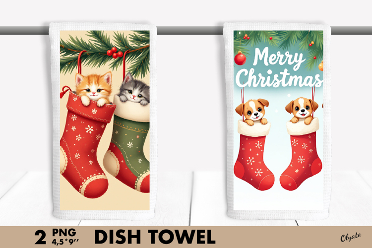 Cute Animal Christmas, Christmas Dish Towel Sublimation PNG