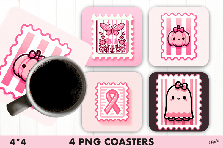 Pink Stamp Coaster. Cancer Awareness Coaster