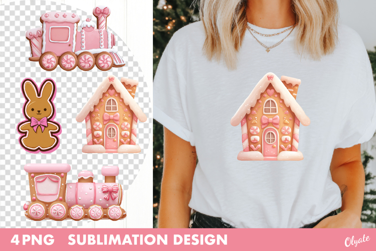 Gingerbread Sublimation. Pink Christmas Sublimation PNG