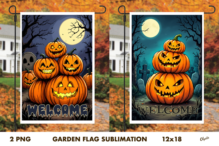 Pumpkin Garden Flag PNG. Halloween Garden Flag Sublimation