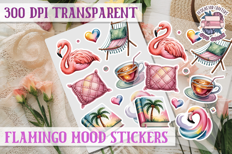 Flamingo Mood sticker sheet Pink Love Bird PNG Glamour