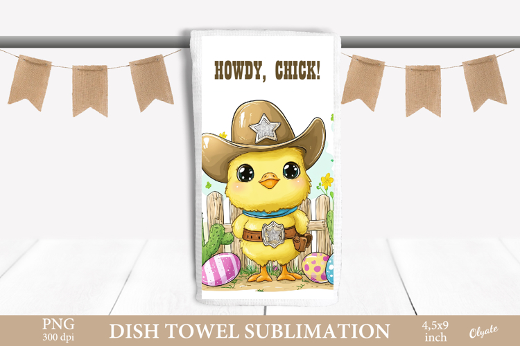 Easter Chick Dish Towel PNG. Western Chick Sublimation
