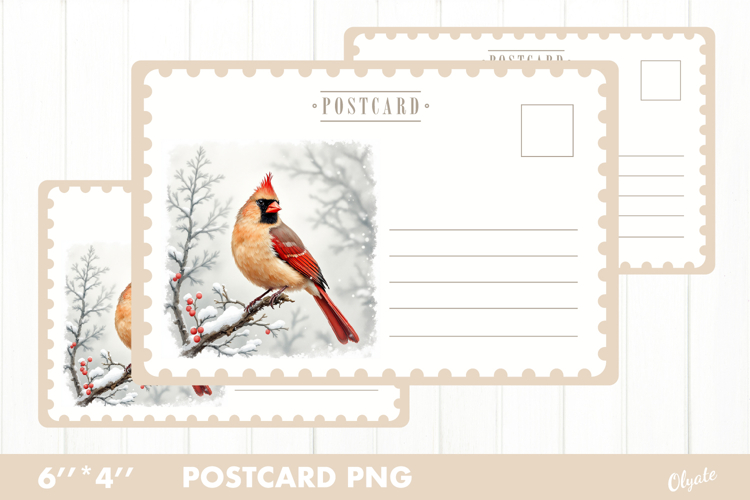 Christmas Card PNG. Cardinal Postcard PNG