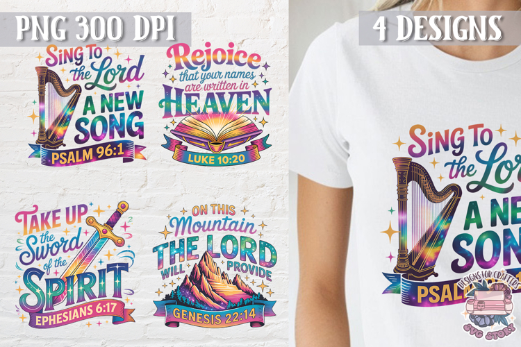 Bible Quote Colorful Clipart PNG Sublimation 4 Designs