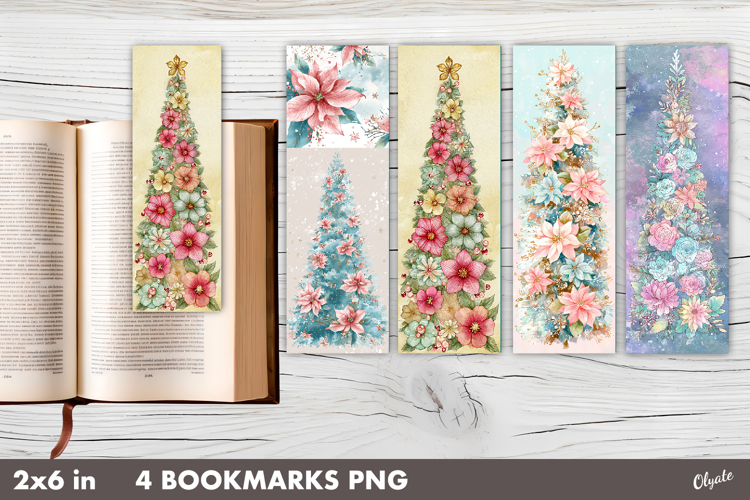 Christmas Tree with Flowers, Christmas Bookmark PNG