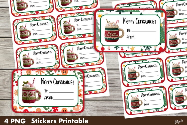 Christmas Gift Stickers PNG. Personalized Christmas PNG