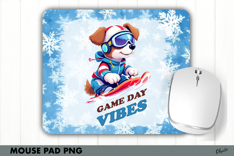 Cute Dog Mouse Pad PNG, Winter Sport Sublimation Mouse Pad