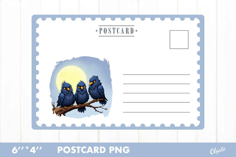 Halloween Card PNG. Crow Postcard PNG