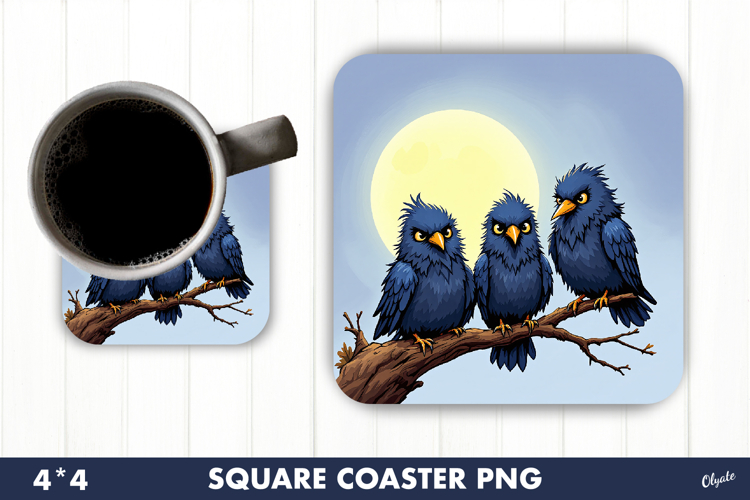Crows with Moon Coaster. Halloween Coaster Sublimation
