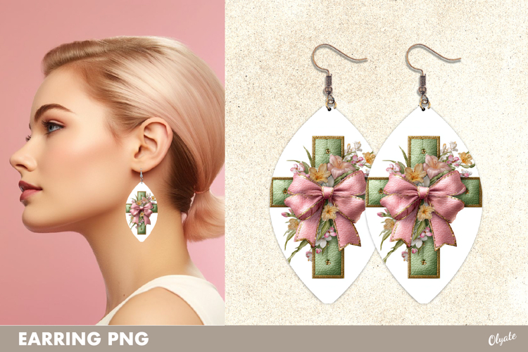 Easter Cross Earrings with Leather Texture Sublimation PNG