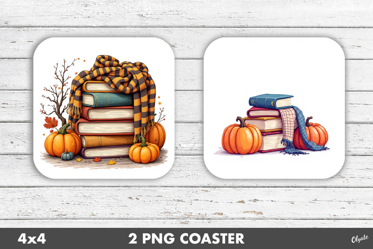 Book Coaster PNG, Cozy Fall Sublimation PNG