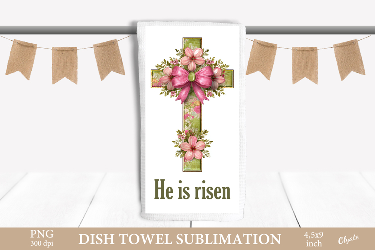 Easter Dish Towel Sublimation, Cross, Religious PNG