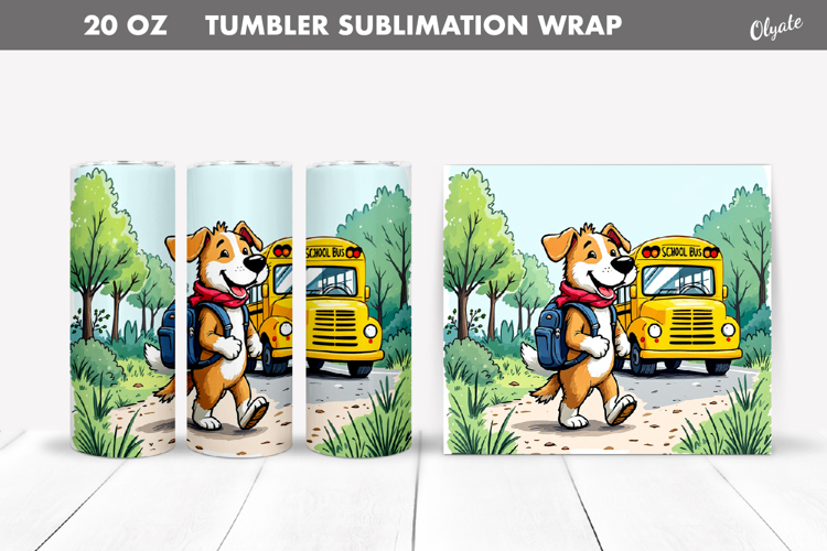 Back to School Tumbler Wrap. Cheerful Dog PNG