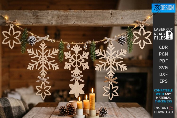 Wooden Christmas Ornament Laser Cut | Hanging Snowflake SVG example image 1