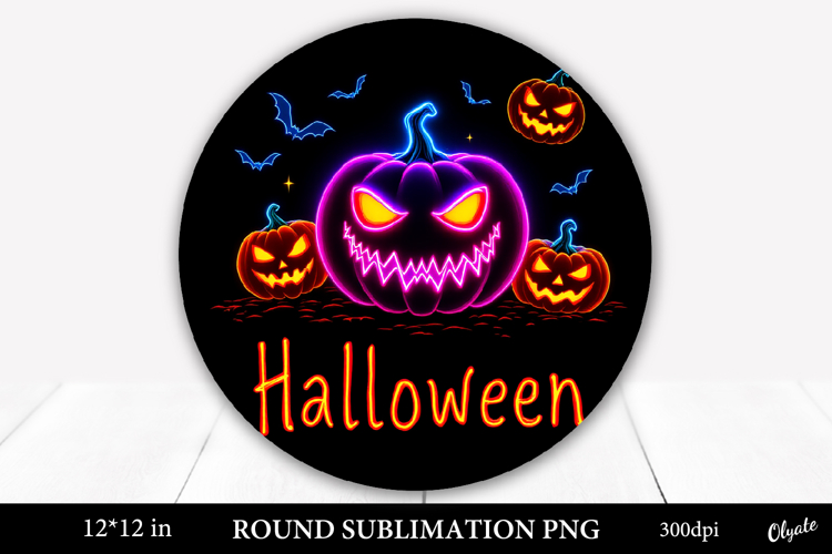 Neon Pumpkin Monster Round Sign Sublimation PNG