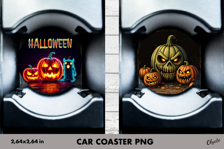Pumpkin Car Coaster Sublimation PNG. Halloween Car Coaster