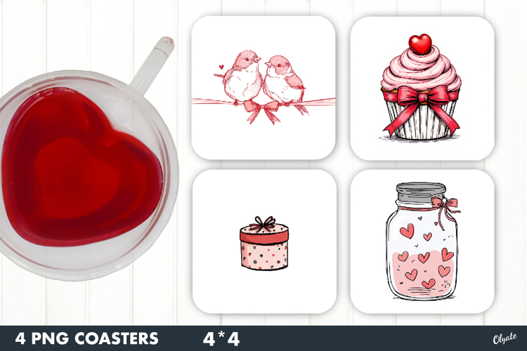 Valentine Coaster Sublimation, Love Square Coaster PNG