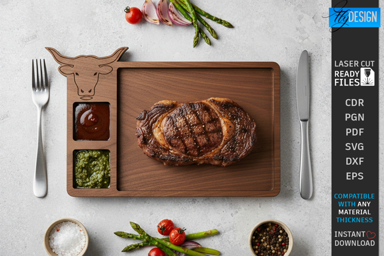 Steak Board Laser Cut | Serving Tray | BBQ Platter | Kitchen