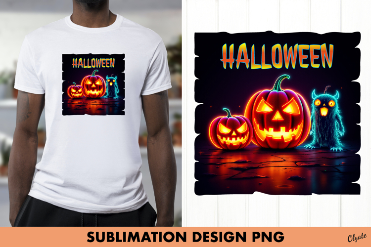 Monster Pumpkin Neon Sublimation. Halloween Tshirt