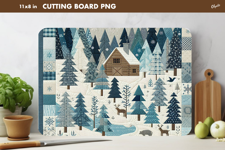 Winter Cutting Board PNG. Rustic Christmas Patchwork PNG