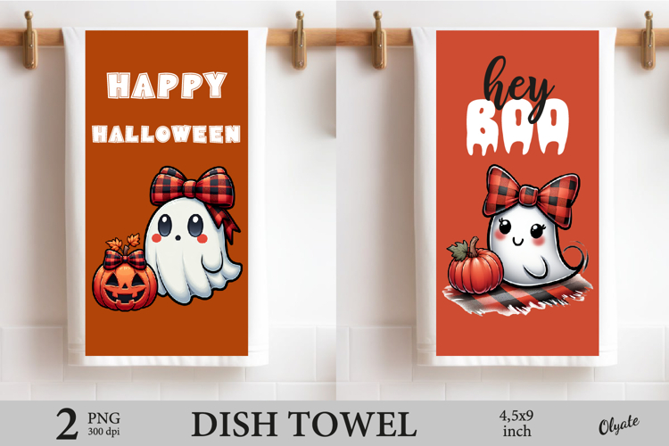 Halloween Dish Towel Sublimation PNG, Cute Ghost PNG