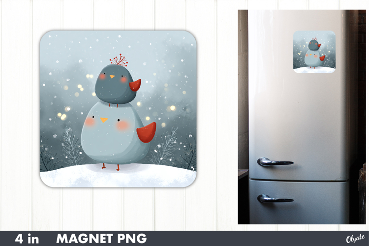 Christmas Cute Bird Magnet, Winter Fridge Magnet PNG