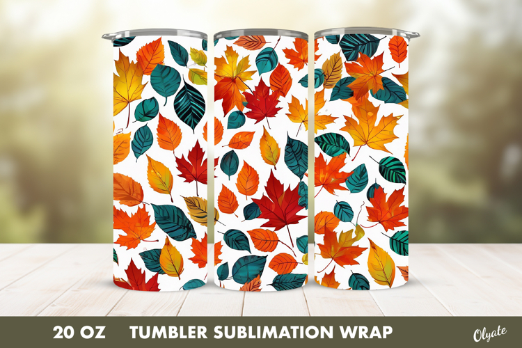 Fall Tumbler Sublimation. Autumn Leaves Tumbler PNG