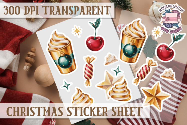 Christmas Watercolor Sticker Sheet Winter Cute Holiday PNG