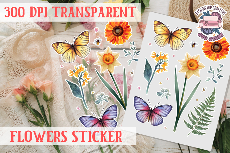 Summer sticker flowers butterfly Spring Botanical PNG