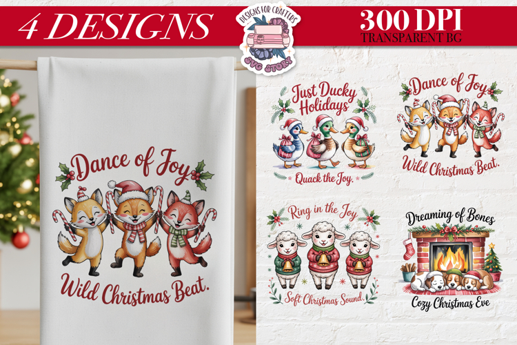 Christmas Cute Animals Clipart PNG Sublimation 4 Design