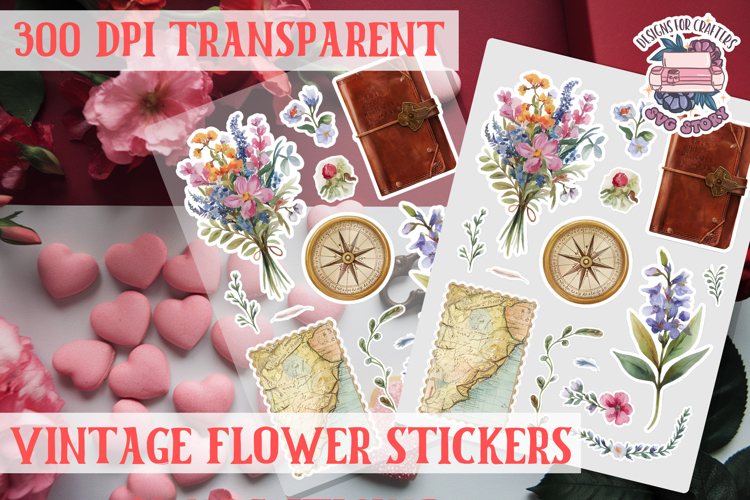 Vintage flowers sticker sheet Spring Botanical PNG