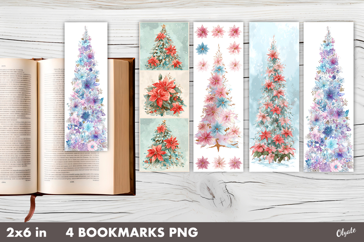 Christmas Tree with Flowers, Christmas Bookmark PNG