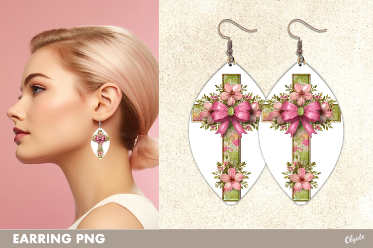 Easter Cross Earrings with Leather Texture Sublimation PNG