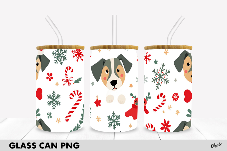 Christmas Dog Glass Can Wrap PNG. Glass Can 16 OZ