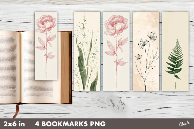 Vintage Botanical Bookmarks, Printable Bookmarks PNG