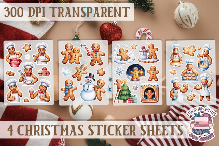 Christmas Gingerbread mans Watercolor Sticker Sheet Winter