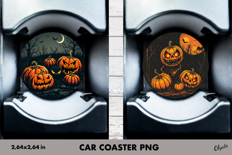 Monster Pumpkin Car Coaster PNG. Halloween Car Coaster