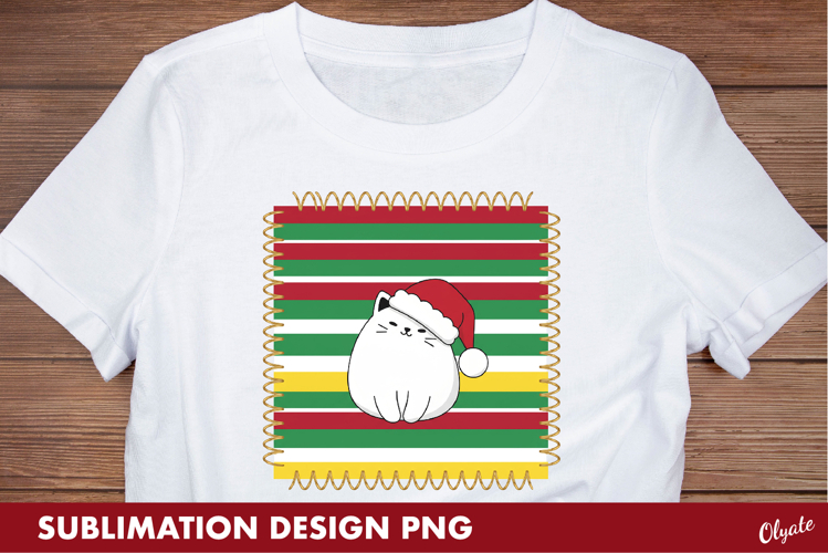 Christmas Cat Sublimation PNG, Tshirt Postage Stamp