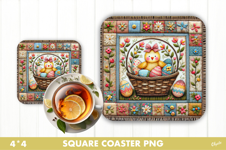 Easter Rustic Patchwork Coaster Sublimation PNG
