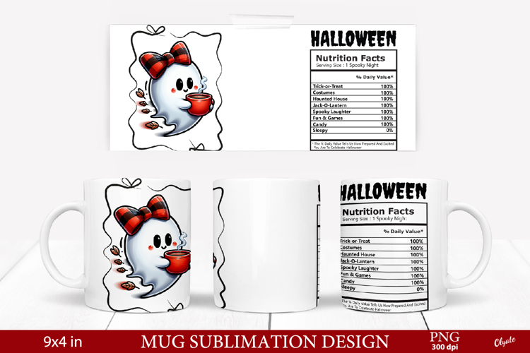 Mug Ghost Sublimation PNG. Halloween Mug PNG