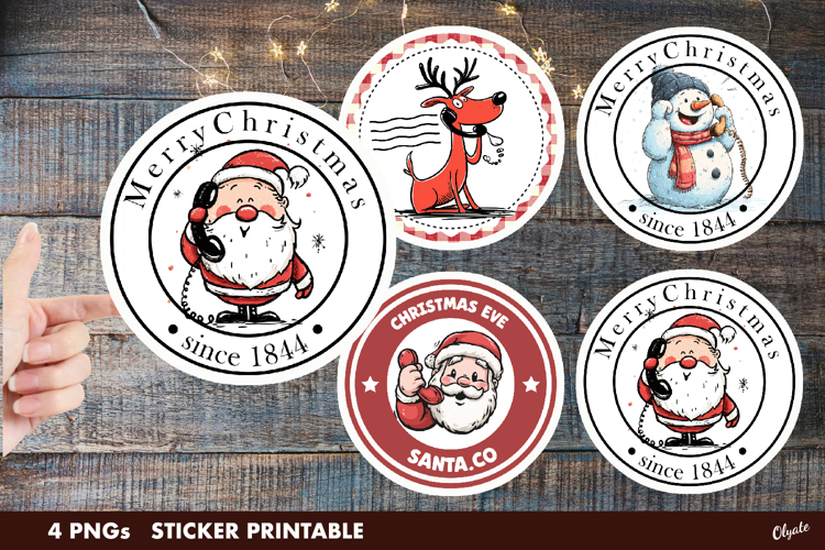 Christmas Stamp Stickers PNG. Christmas Round Sticker PNG