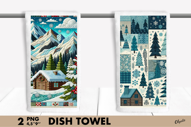 Patchwork XMAS Dish Towel PNG. Christmas Dish Towel