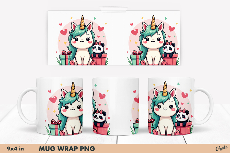 Celebration Cute Unicorn PNG. Cute Animal Mug Wrap