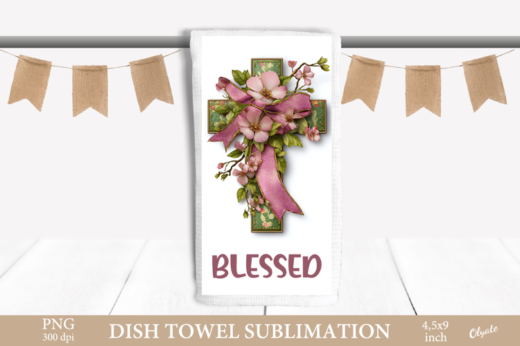 Easter Dish Towel Sublimation, Cross, Religious PNG